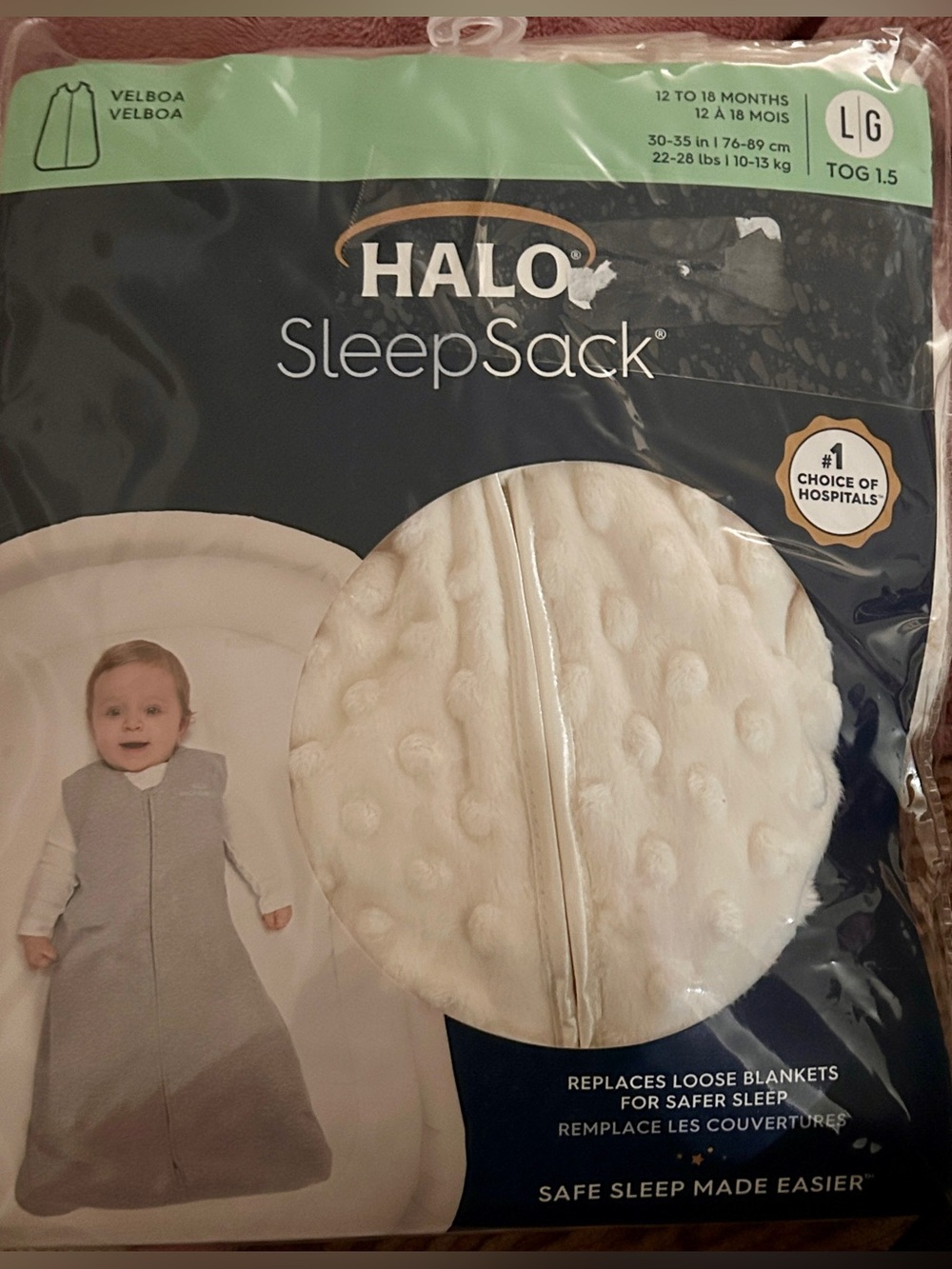 HALO SleepSack Wearable Blanket - Velboa Plush, Cream/white Large (12-18 Months
